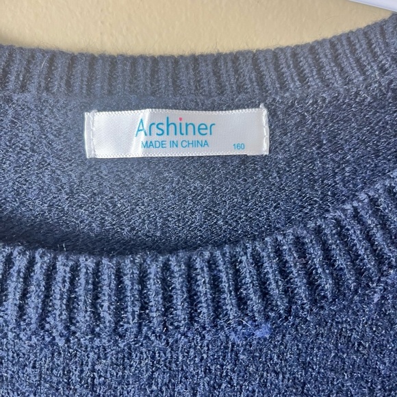 Boys Long Sleeve Striped Knit Crewneck Pullover Sweater Navy Blue Small Medium - Picture 5 of 7